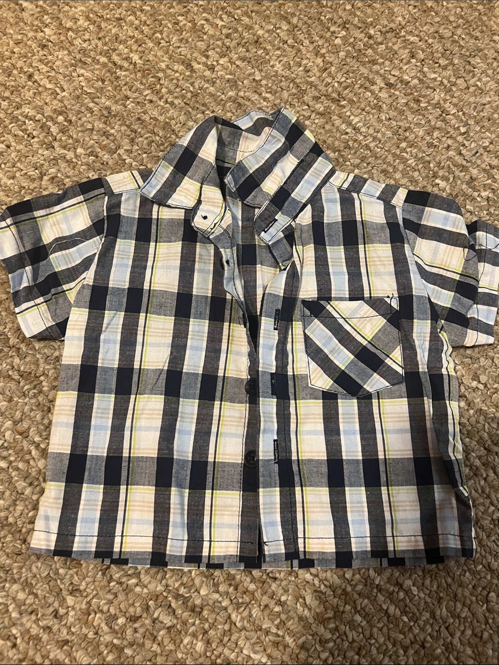 Kidgets Navy, White & Yellow Plaid Short-Sleeve Button-Down Shirt
